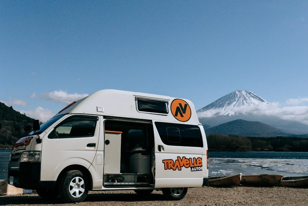 Travellers Autobarn campervan at Mount Fuji during a Japan campervan adventure